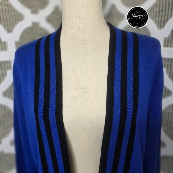 Cyrus Petite Blue & Black 3/4 Sleeve Open Cardigan Size PL - Picture 3 of 9